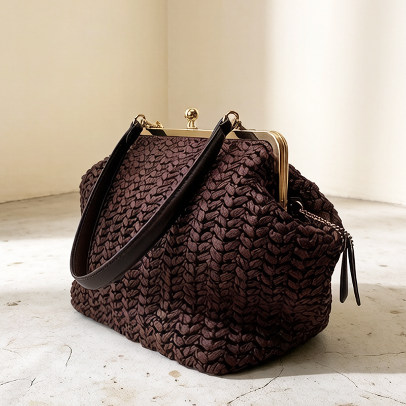 Women Bags On Sale - Hand-Woven Kisslock Frame Shoulder Raffia Beach