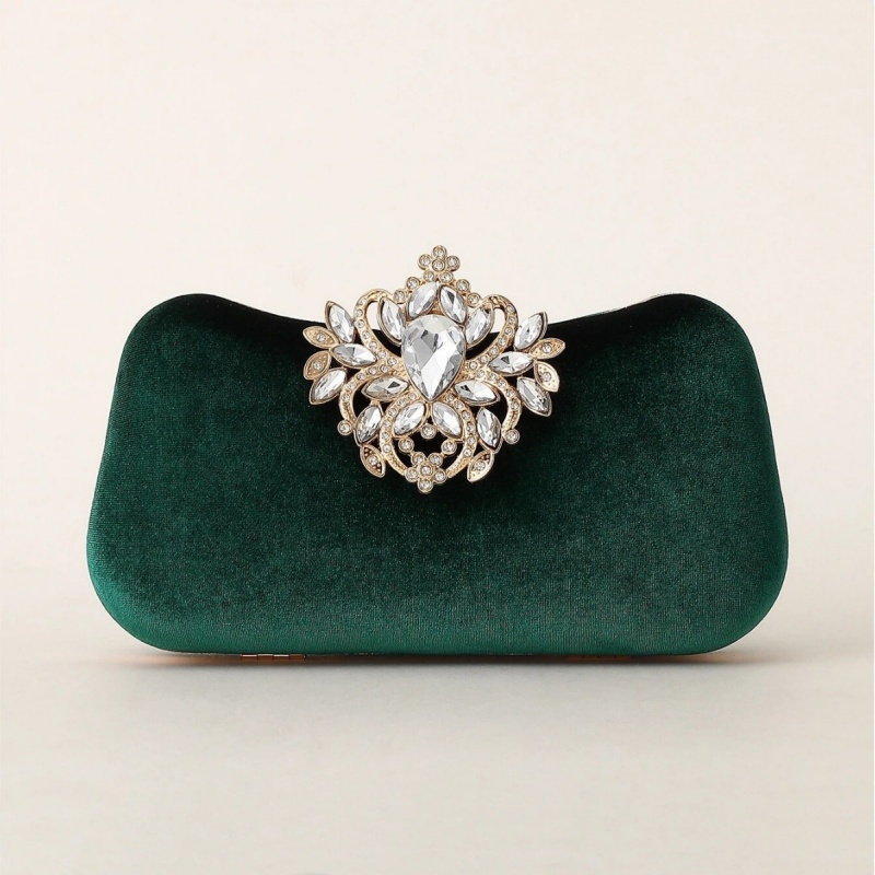 Women Bags On Sale - Dark Green Velvet Clutch Bag Luxury