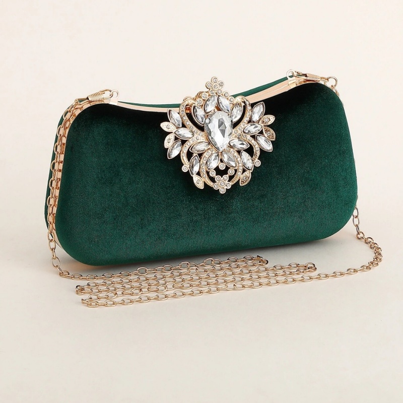 Dark Green Velvet Clutch Bag L - Women Bags On Sale review and price